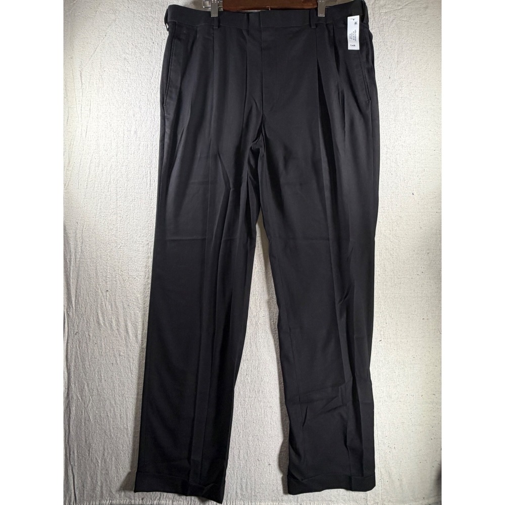 Saddlebred Dress Pants Mens 38x34 Black Pleated Motion Stretch Comfort Waist NWT